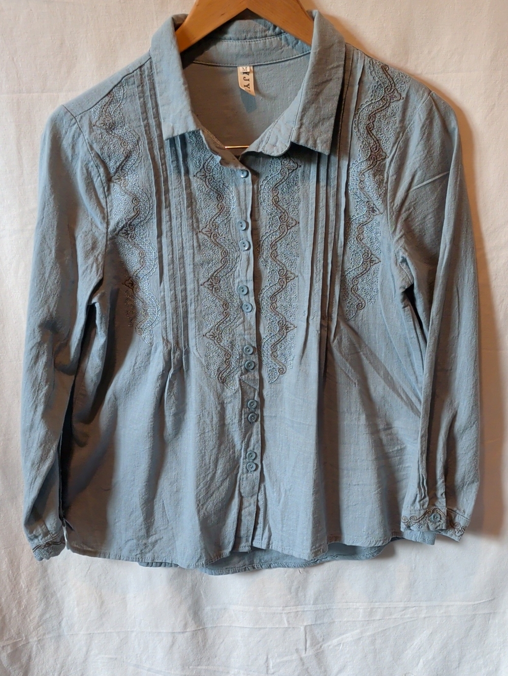 YJYL Light Blue Embroidered Button-Front Blouse